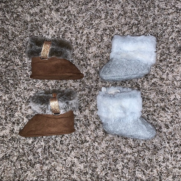 Bundle of 2 faux fur baby booties in size 3-6 months! Gray and Brown in color! - Picture 3 of 5